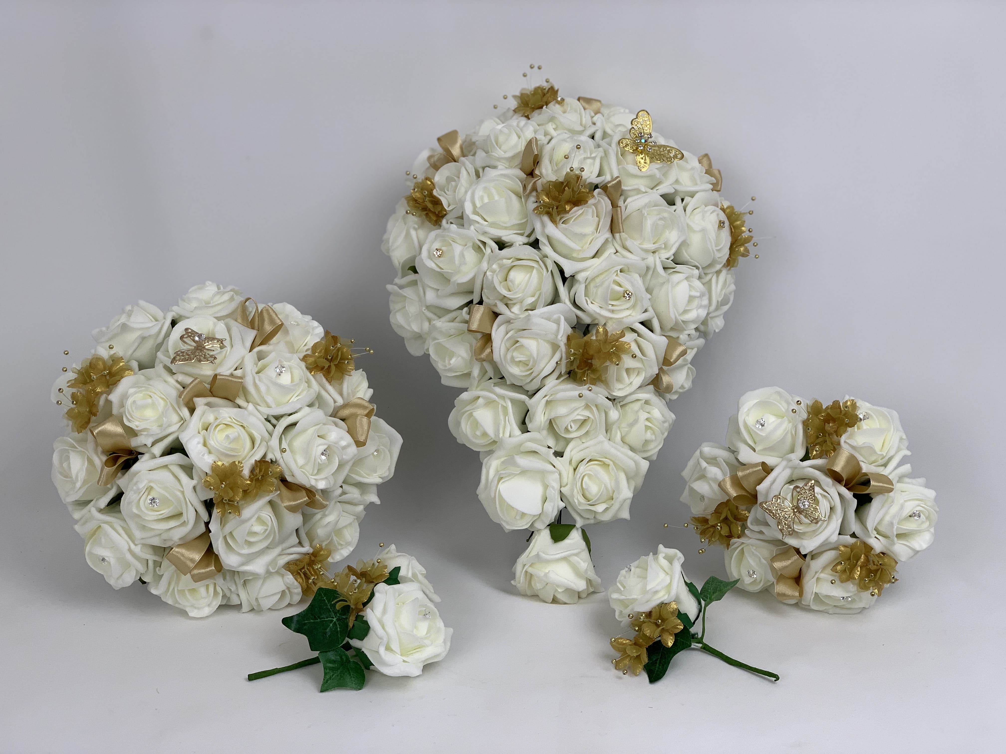 Artificial Wedding Flowers Package Butterfly Roses gold (2 colours)