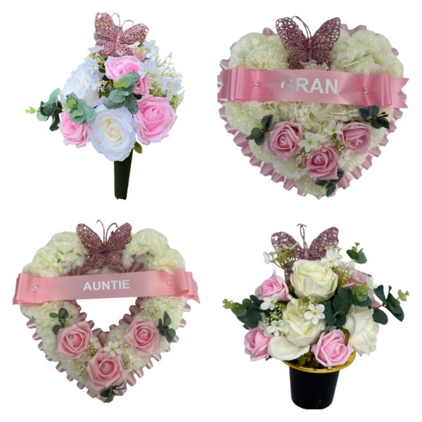 Artificial grave pot flowers funeral heart pink