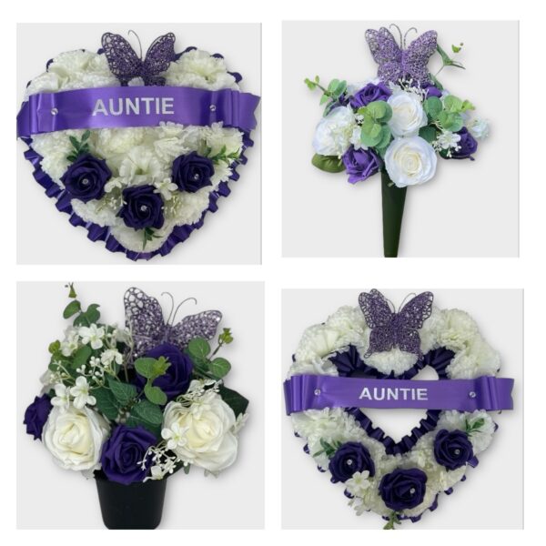 Artificial funeral heart grave wreath purple