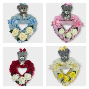 Teddy bear funeral heart grave wreath