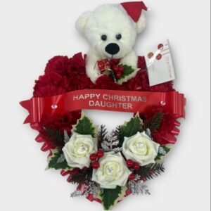 Teddy bear Christmas heart wreath grave